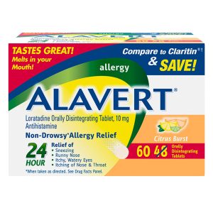 Alavert (Loratadin) Tabletten in einer grünen Verpackung. Zur Linderung von Allergiesymptomen.