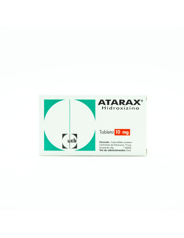 Packung von Atarax (Hydroxyzin) Tabletten. Beruhigungsmittel zur Behandlung von Angstzuständen.